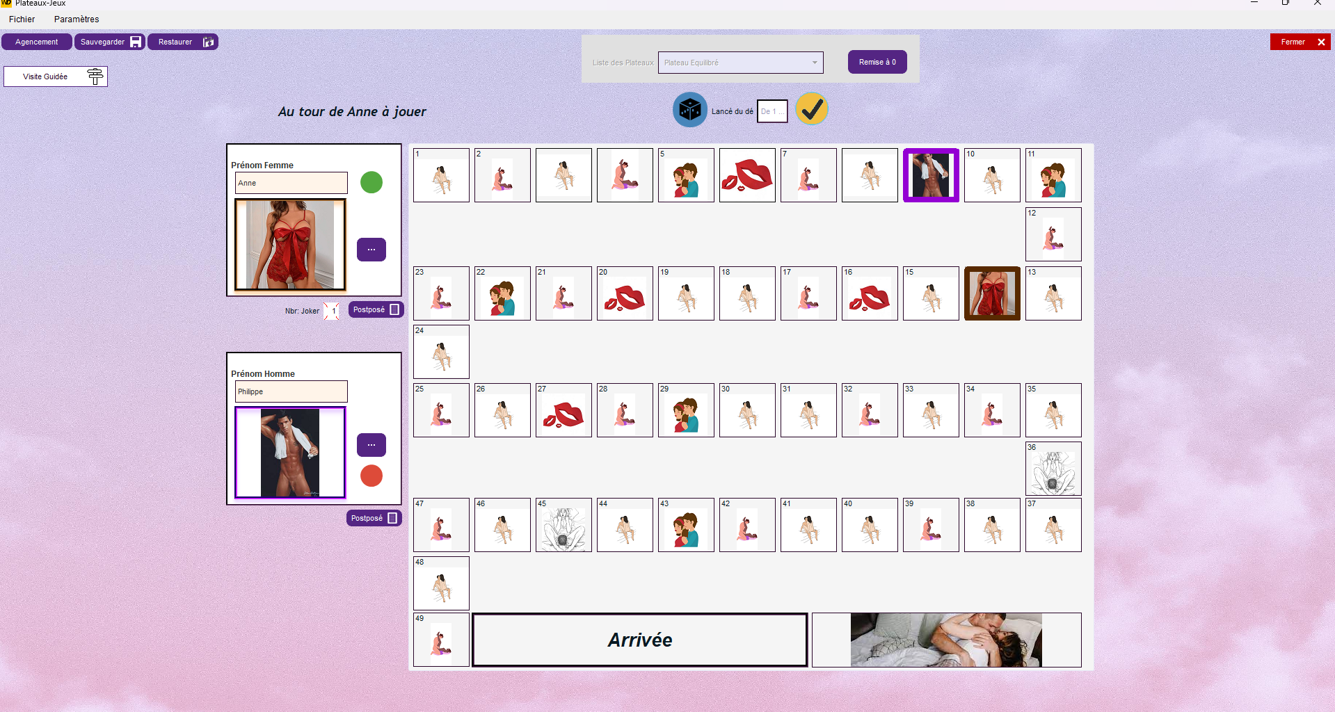 Le plateau du jeu numérique pour du sexe en couple
